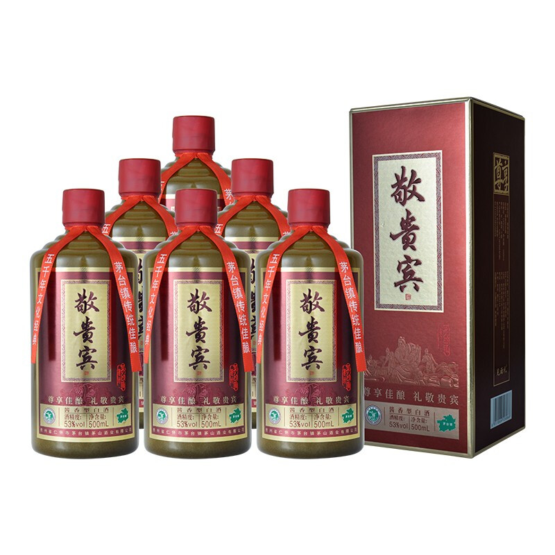 874.茅台镇：敬贵宾（咖色）,商城价199.00,贵州茅台古镇酱香白酒 53度酱香型白酒 高度粮食酒 敬贵宾酒500ml6瓶整箱