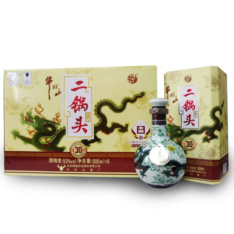 924.牛栏山珍品三十年（青龙）整箱装,商城价1599.00,牛栏山 白酒 清香型 珍品三十年（30年） 固态纯粮食牛栏山二锅头 高度白酒（青龙） 珍品三十年53度 500ml 整箱装