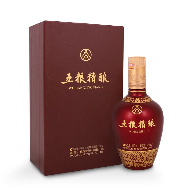 1883.五粮 精酿 普装版 单瓶装,商城价309.00,MY 五粮液股份公司出品 五粮精酿 浓香型白酒 52度500ml 单瓶装 普装版 印花中国红皮盒单盒