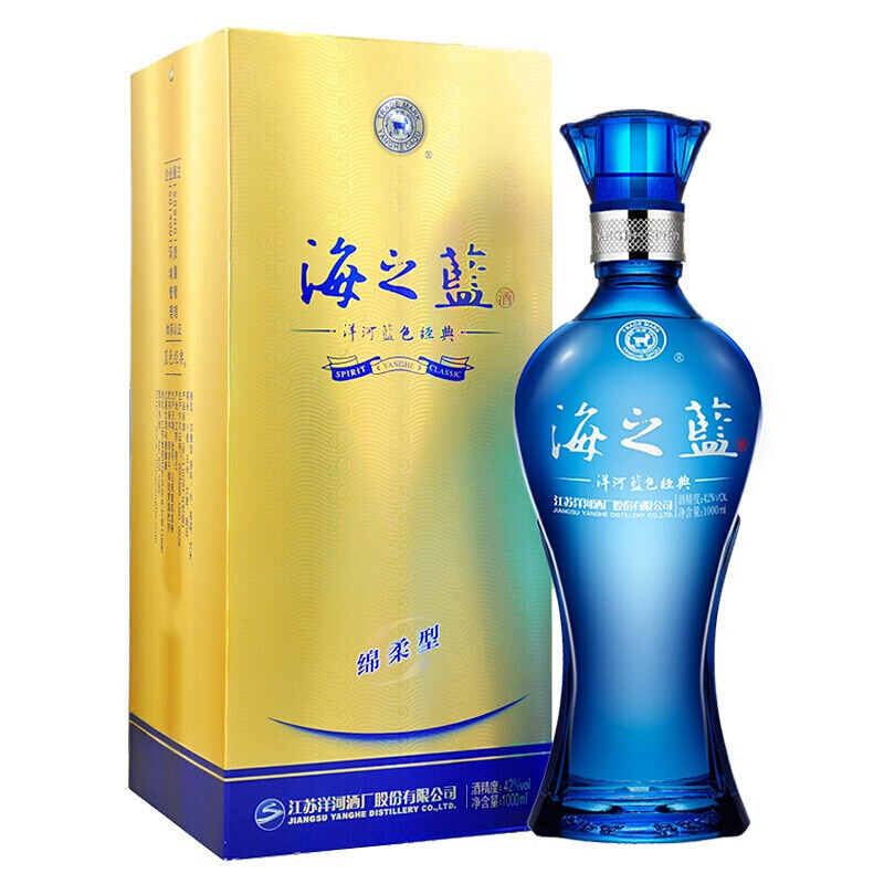 1944.海之蓝 42° 1000ml 单瓶装,商城价290.00,洋河蓝色经典 海之蓝 绵柔浓香型白酒 送礼自饮收藏佳品 42度1000ml1瓶