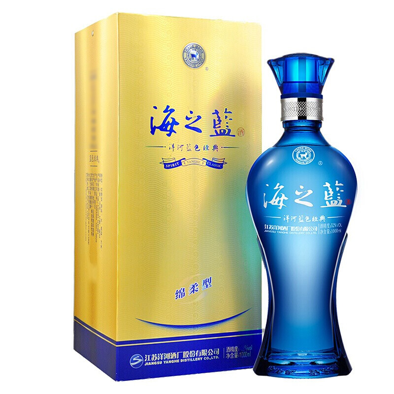 1945.海之蓝 52° 1000ml 单瓶装,商城价348.00,MY 洋河蓝色经典 海之蓝 绵柔浓香型白酒 送礼自饮收藏佳品 52度1000ml1瓶