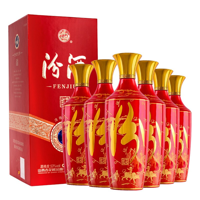 2008.汾酒红花,商城价2328.00,DZ 汾酒 白酒 汾酒大师版 清香型 500ml 红花 53度 整箱装